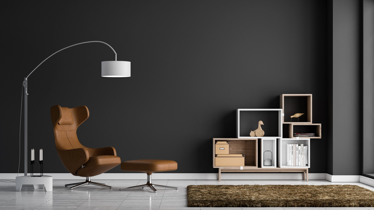 Karello Raumdesign - Innenausbau, Raumdesign und handwerkliche - Modernes Wohnzimmer mit dunkelgrauer Wand